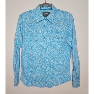 Cowgirl Hardware Womens Blue Floral Pearl Snap Western Shirt Bling Size Large